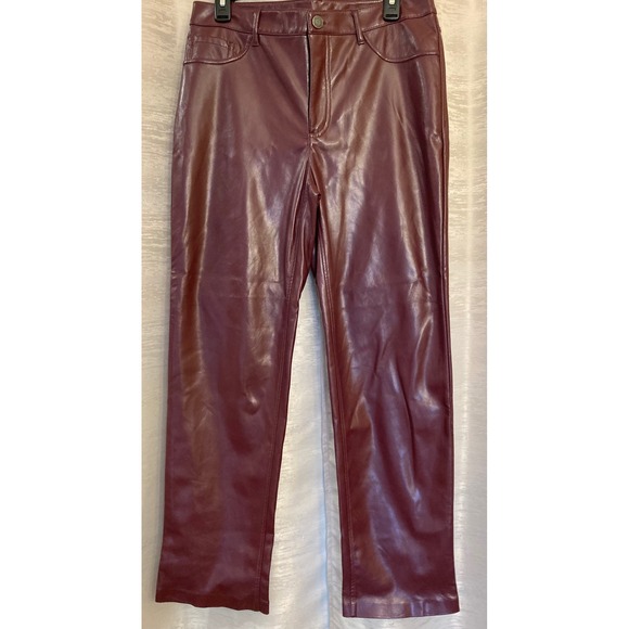 Joie Burgundy Faux Leather Pants Size 8 Straight Leg Casual - Picture 1 of 8